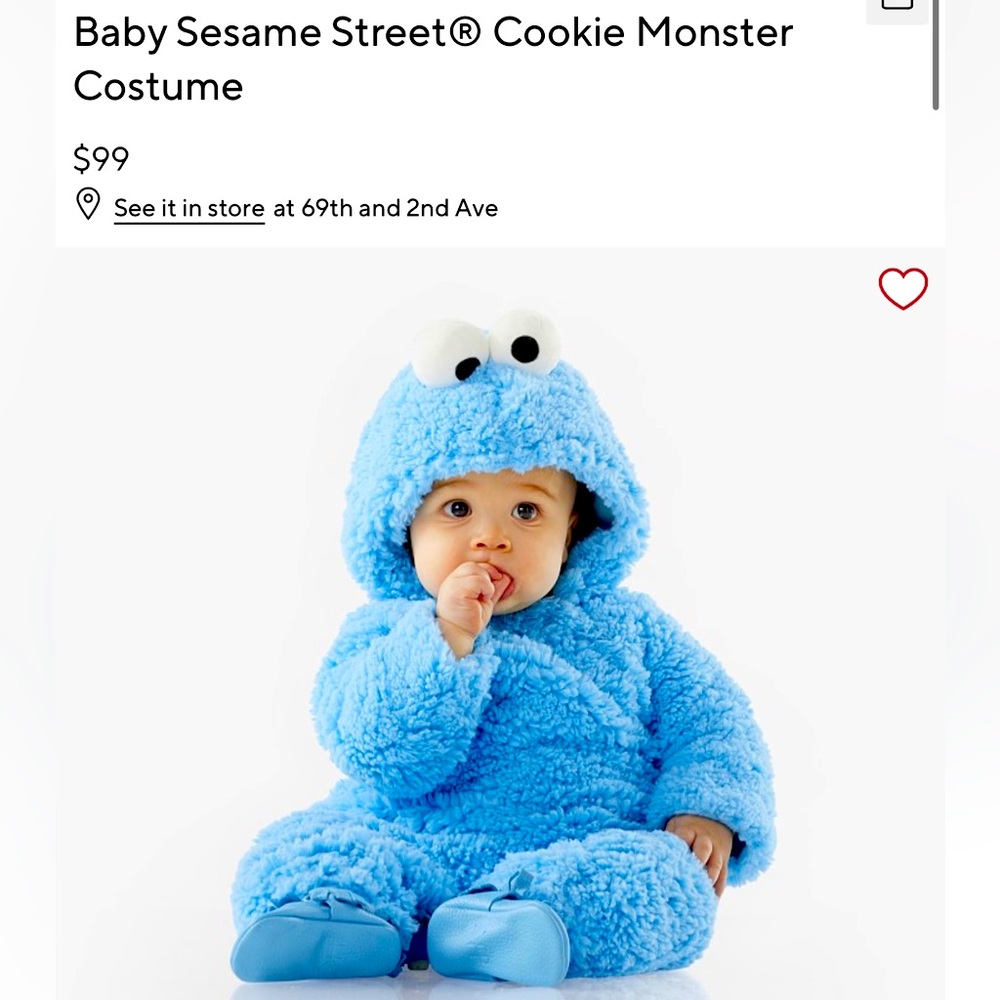 Pottery Barn - Cookie Monster Costume - Size 0-6 months